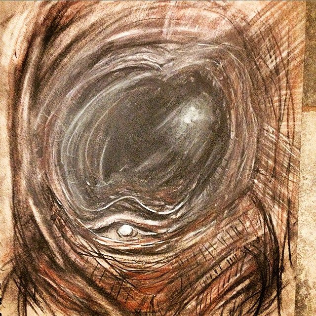 Spaceman - Pastel, Charcoal Colored Pencil abstract sketch art by Russ Palmer Silberman for Punless