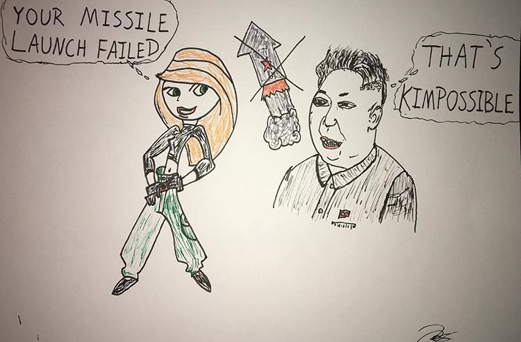 Kimpossible and Kim Jong Un Missile Launch Failure Political Parody Art by Russ Palmer Silberman